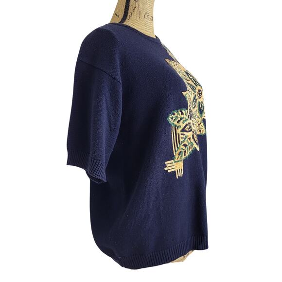 Vintage JH Collectibles Blue Cotton Blend Floral Design w/Embroidery Size Small - Picture 4 of 8